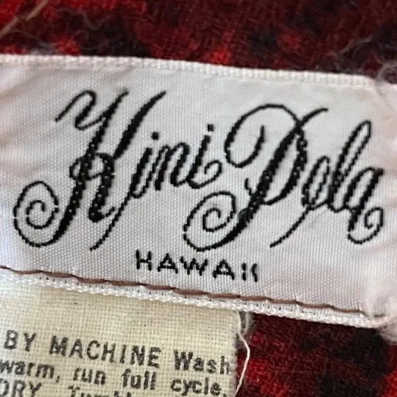 70s Vintage Kini Pela Hawaii Brown Orange Yellow Barkcloth Short Sleeve MuuMuu S - Picture 6 of 7